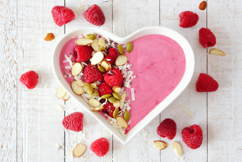Smoothie bowl in the shape of a heart