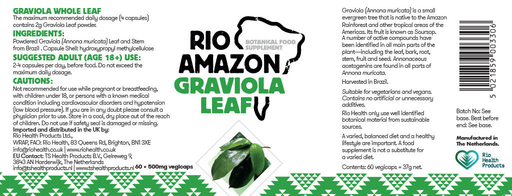Rio Amazon Graviola (Soursop) Leaf 500mg Veg Capsules