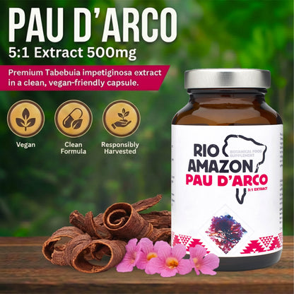Rio Amazon Pau d’Arco Bark 5:1 Extract 500mg Veg Capsules