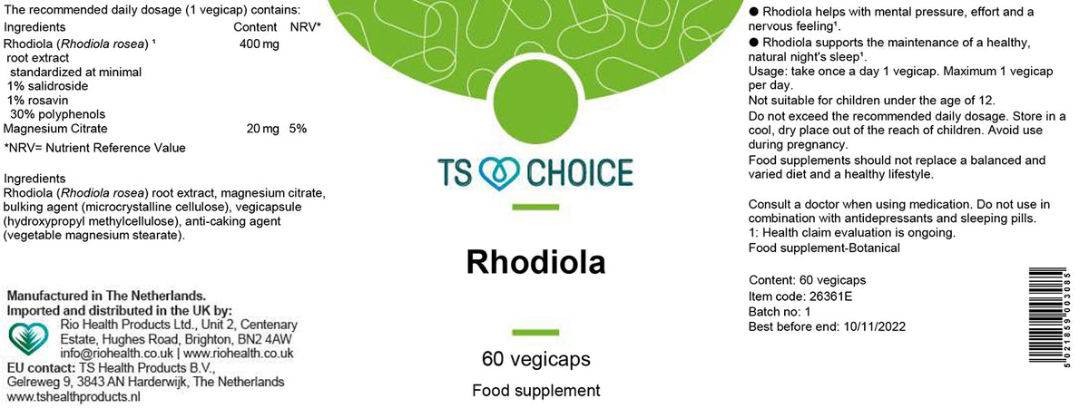 TS Choice Rhodiola 400mg - 60 Veg Capsules
