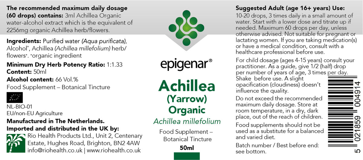 Epigenar Organic Achillea (Yarrow) Tincture - 50ml