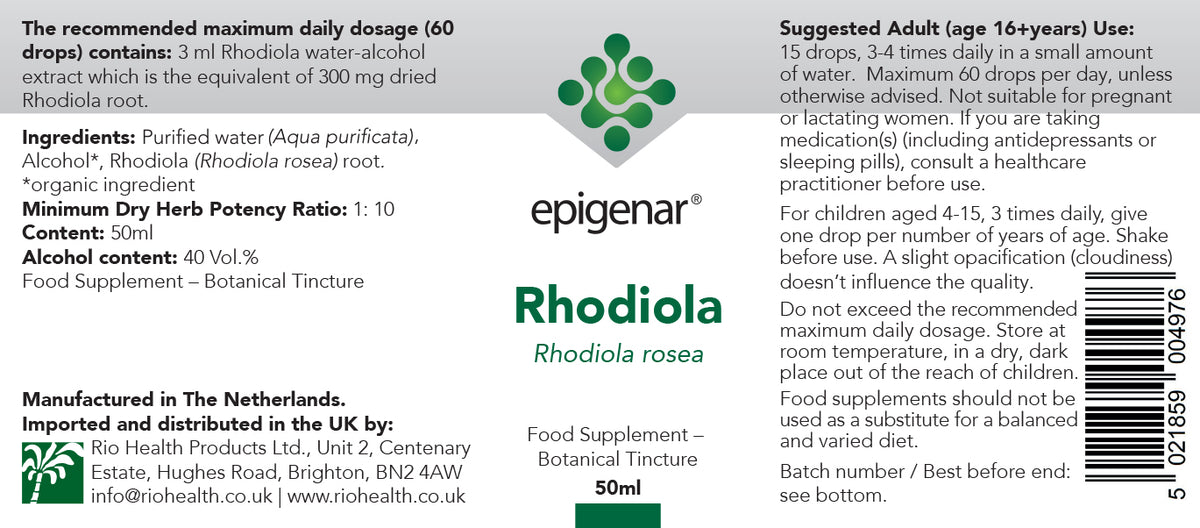 Epigenar Rhodiola Tincture (Adaptogenic Herbal Drops) - 50ml