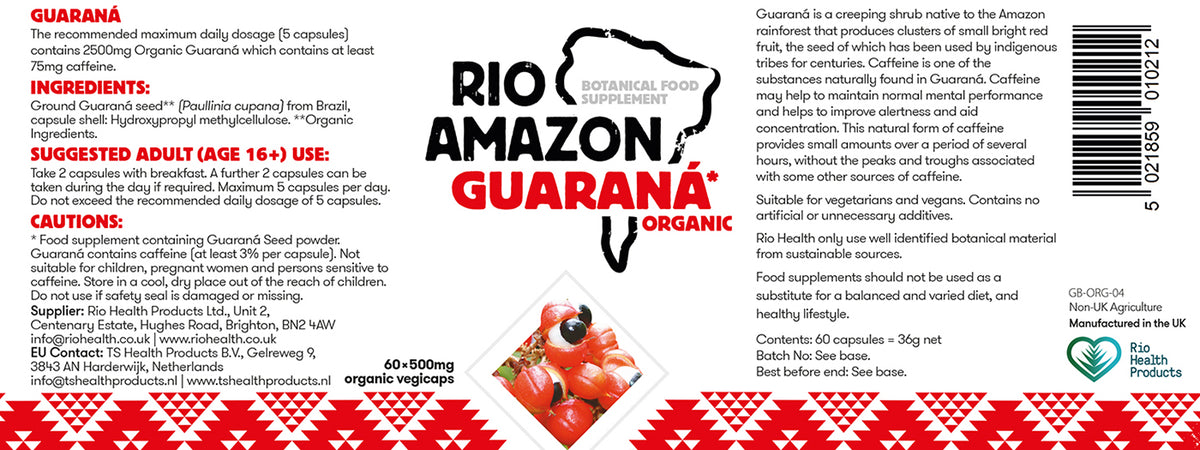 Rio Amazon Organic Guaraná 500mg Veg Capsules