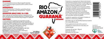Rio Amazon Organic Guaraná 500mg Veg Capsules