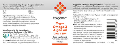 Epigenar Vegan Omega-3 Algae Oil DHA & EPA - 60 Capsules